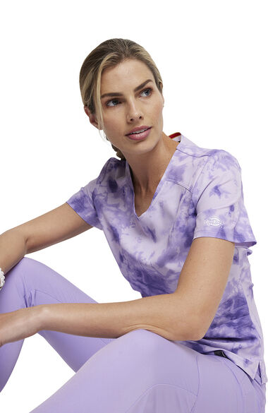 Clearance Women's Tonal Tie Dye Lavender Print Scrub Top, , large