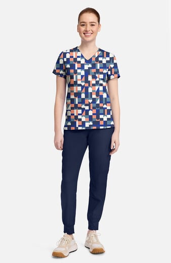 Women's V-Neck Board Game Print Scrub Top Women's V-Neck Board Game Print Scrub Top