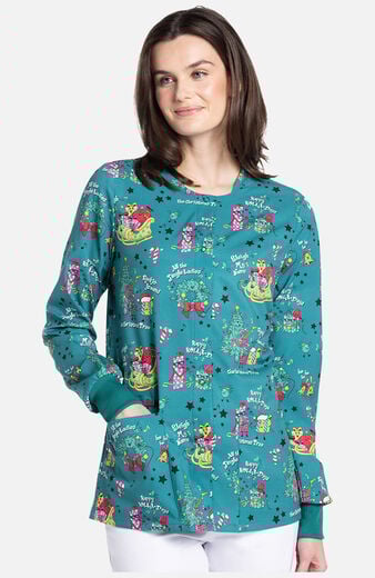 Women's Snap Front Sleigh My Name Print Scrub Jacket Women's Snap Front Sleigh My Name Print Scrub Jacket