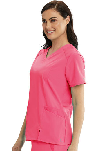 Clearance Women's V-Neck Contrast Mesh Solid Scrub Top