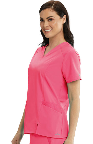Clearance Women's V-Neck Contrast Mesh Solid Scrub Top, , large