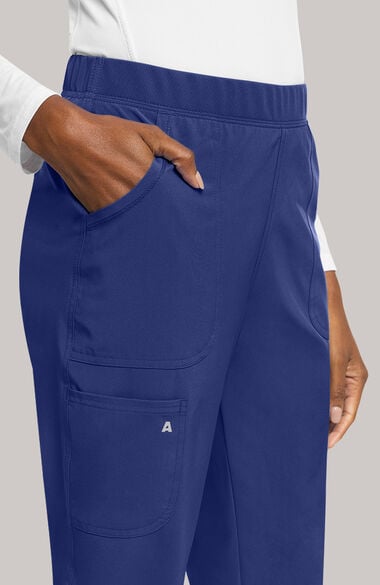 Women's Notch V-Neck Tuck In Scrub Top & Mid Rise Pull On Jogger Scrub Pant Set, , large