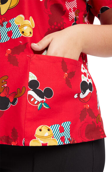 Women's Mickey Holiday Cheer Print Scrub Top, , large