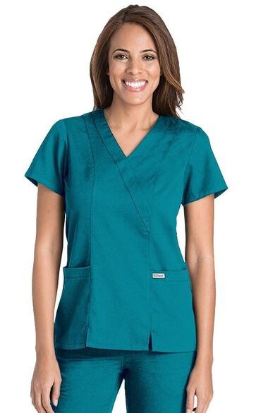 Clearance Women's Wrap with Princess Seams Solid Scrub Top, , large