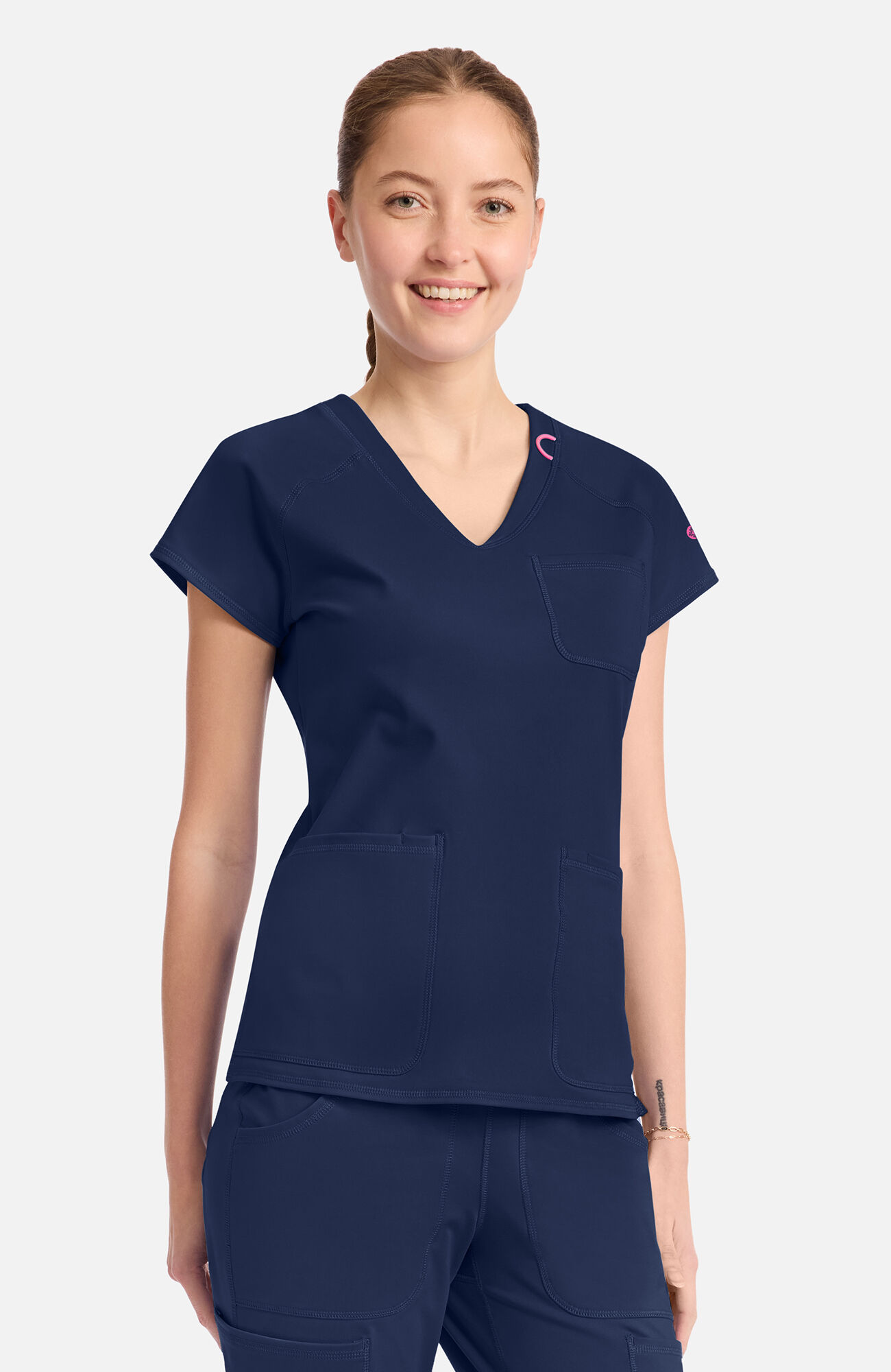 Women's Knit Raglan V-Neck Scrub Top, NAV Navy | navy, large