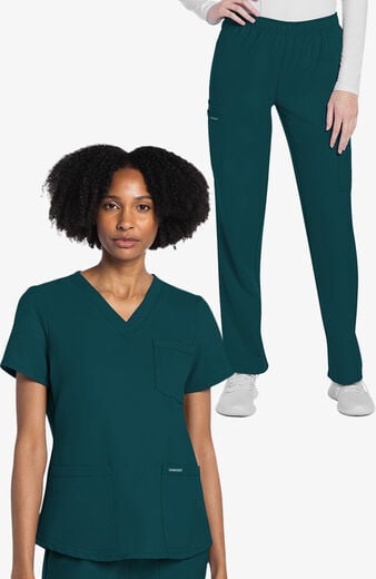 Women's Scrub Set: 3-Pocket V-Neck Shirttail Top & Pull-On Slim Leg Cargo Pant Women's Scrub Set: 3-Pocket V-Neck Shirttail Top & Pull-On Slim Leg Cargo Pant