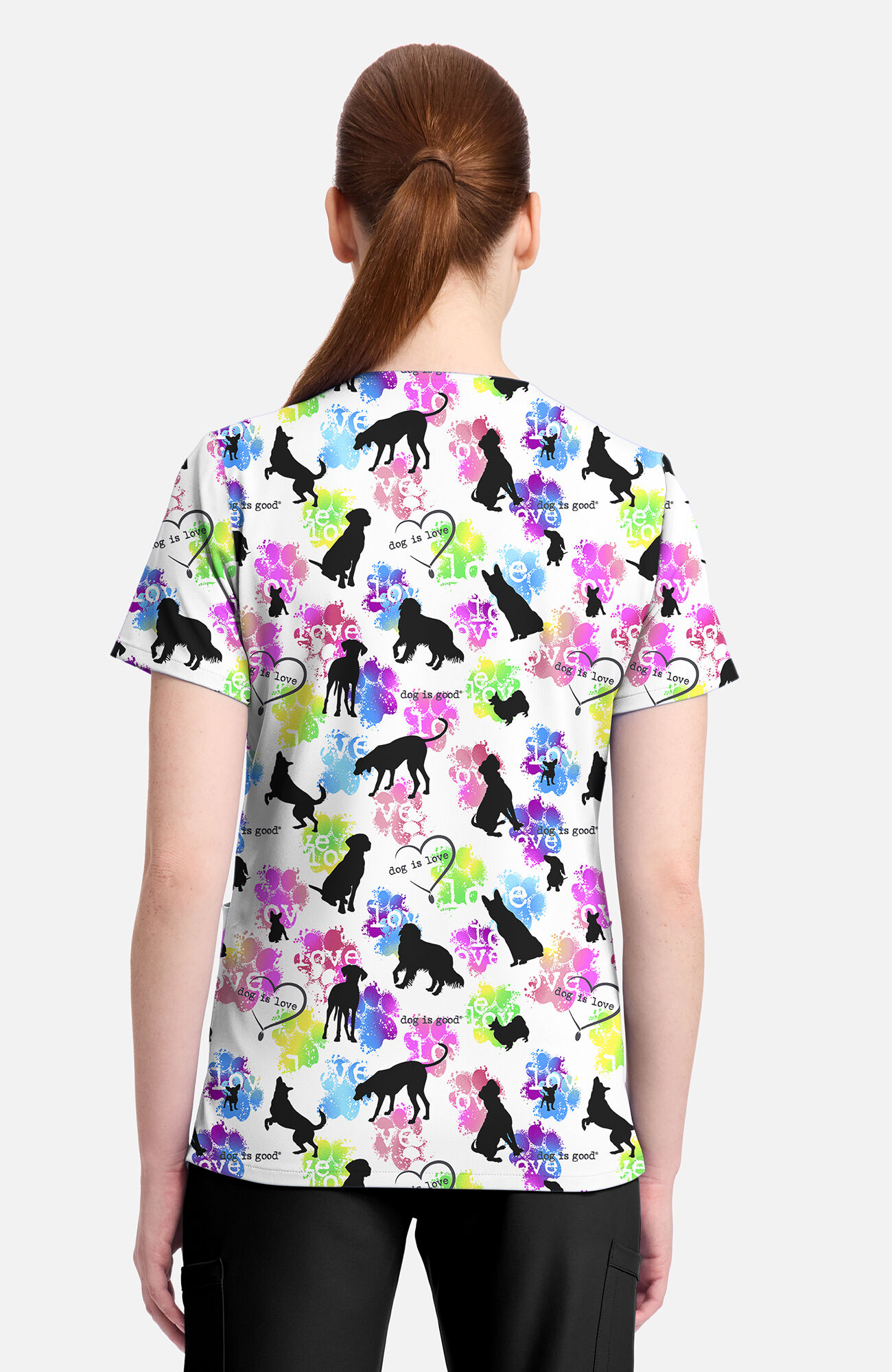 Women's Dog Is Love Print Scrub Top, , large