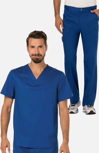 Men's Scrub Set: Chest Pocket V-Neck Top & Zip Fly Cargo Pant Men's Scrub Set: Chest Pocket V-Neck Top & Zip Fly Cargo Pant