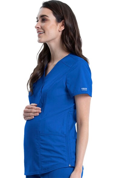 Women's Maternity Side Zip Solid Scrub Top, , large