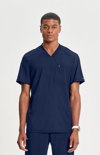 Men's V-Neck Knit Panel Solid Scrub Top Men's V-Neck Knit Panel Solid Scrub Top