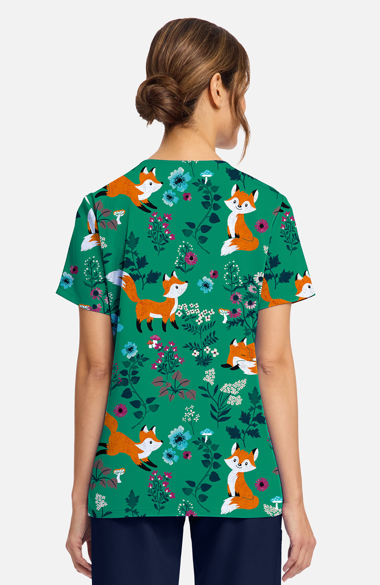 Women's Wild Fox Print Scrub Top, , large
