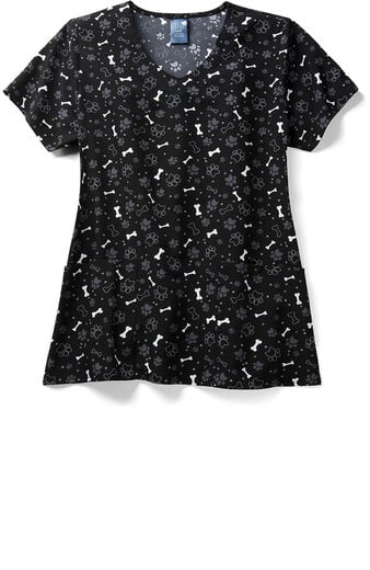 Women's V-Neck Paws And Play Print Scrub Top