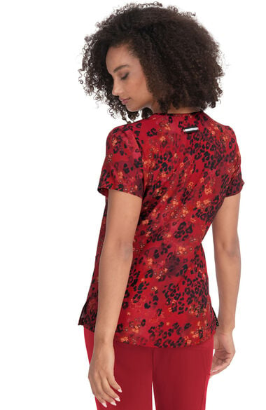 Clearance Women's Early Energy V-Neck Crimson Animal Print Scrub Top, , large