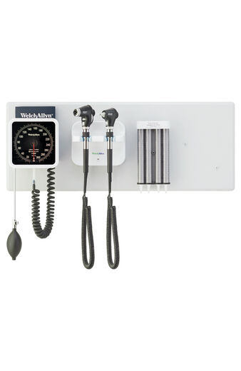 777 Wall System with PanOptic Basic LED Ophthalmoscope, MacroView Basic LED Otoscope, BP Aneroid and Ear Specula Dispenser