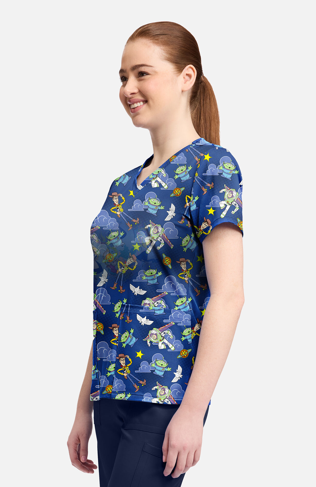 Women's Toy Story Andy's Room Print Scrub Top, , large