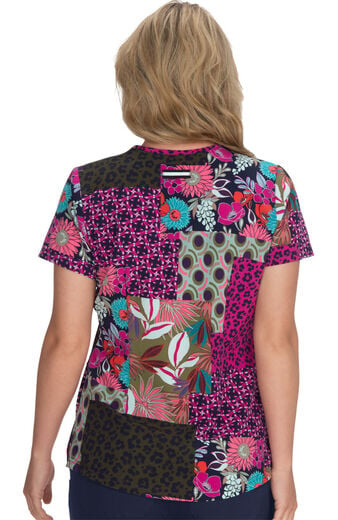 Clearance Women's Early Energy V-Neck Tropical Patch Print Scrub Top