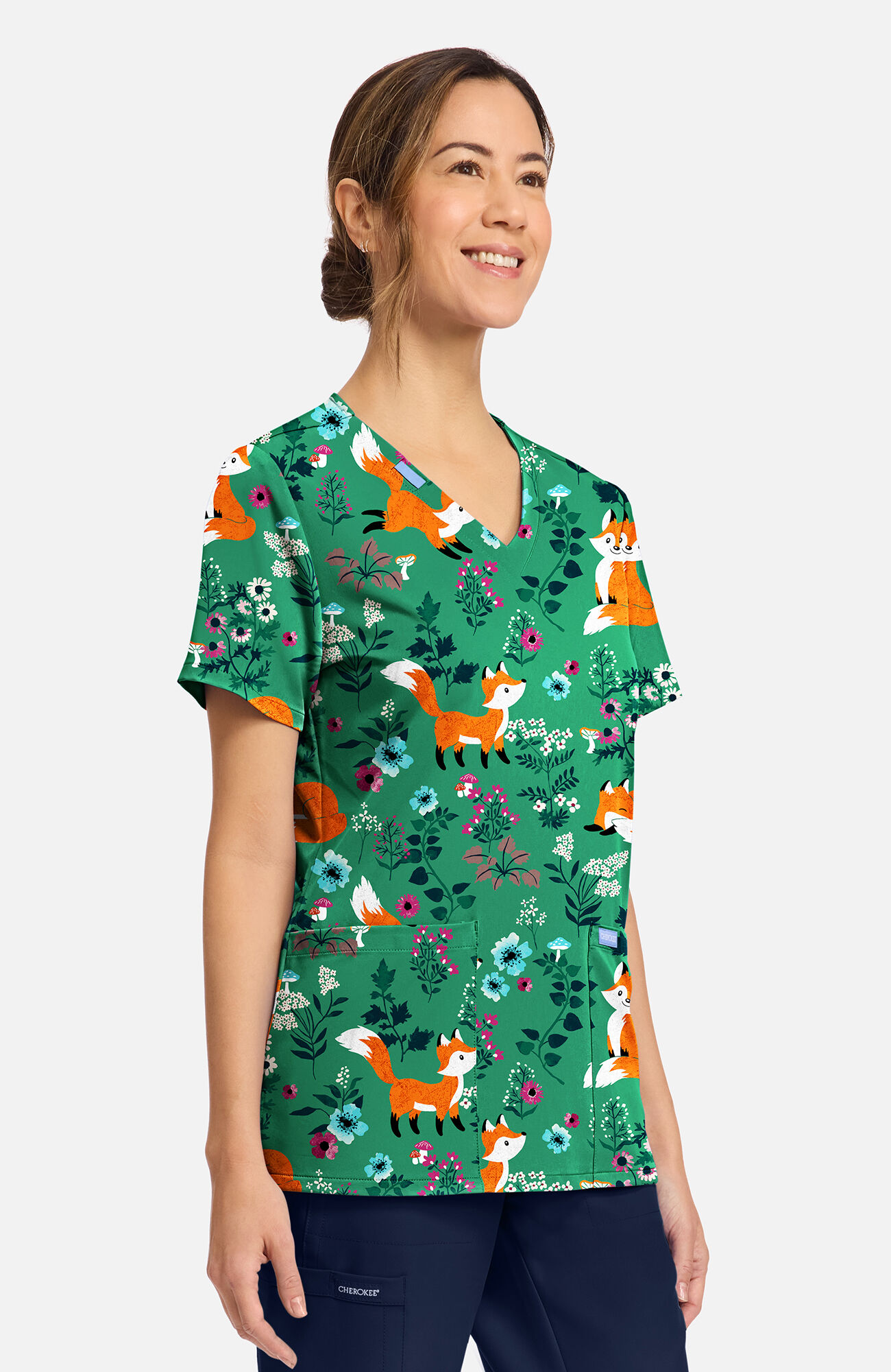 Women's Wild Fox Print Scrub Top