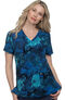 Clearance Women's Early Energy Ikat Floral Blue Print Scrub Top, , large