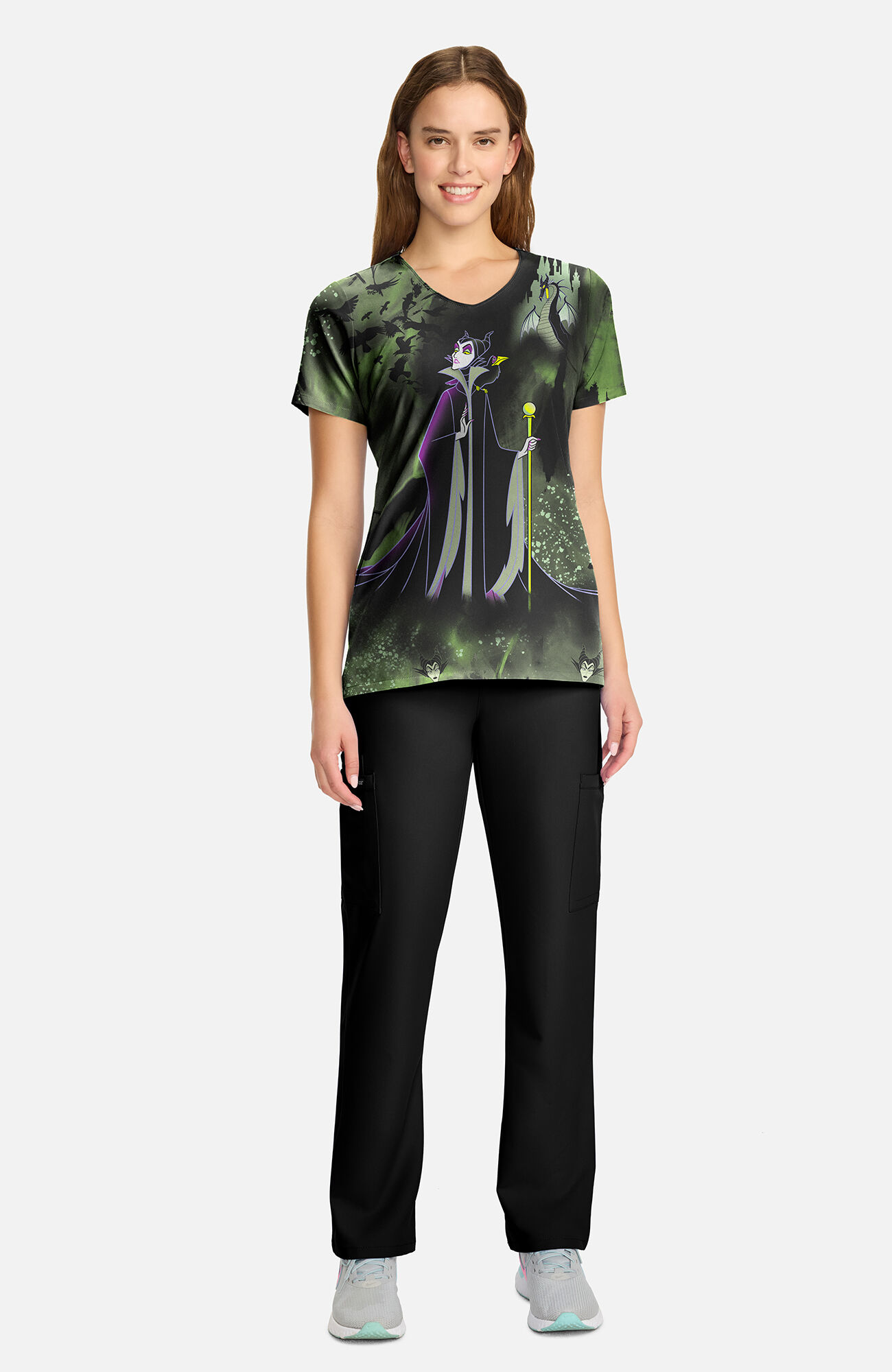 Women's Maleficent Dark Clouds Print Scrub Top