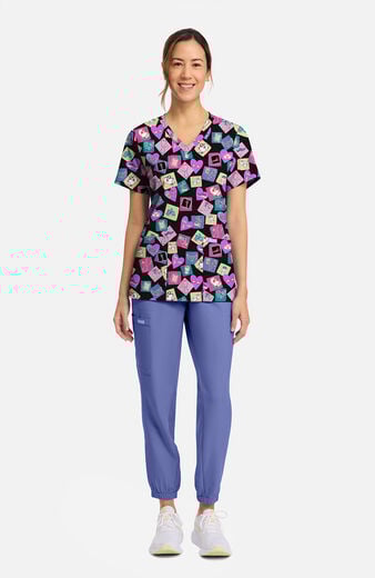 Women's V-Neck Health-Abet Print Scrub Top Women's V-Neck Health-Abet Print Scrub Top