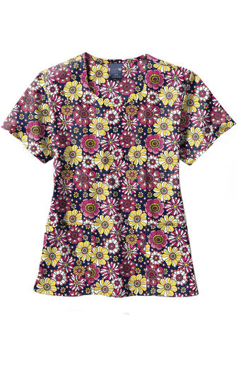 Clearance Women's Groovy Floral Print Scrub Top