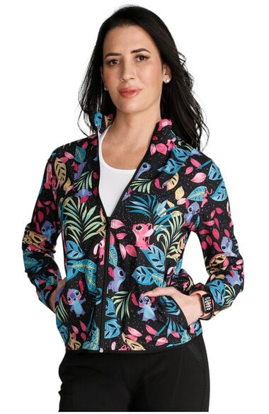 Clearance Women's Packable Angel and Stitch Print Scrub Jacket, , large