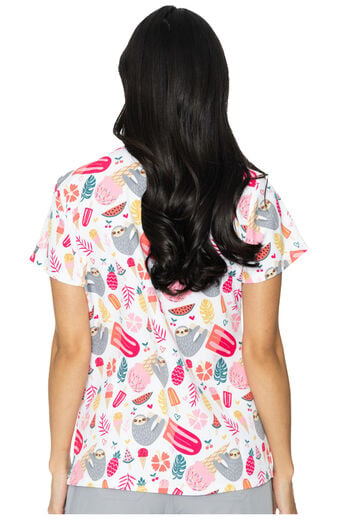 Clearance Women's Vicky Sloth Party Print Scrub Top