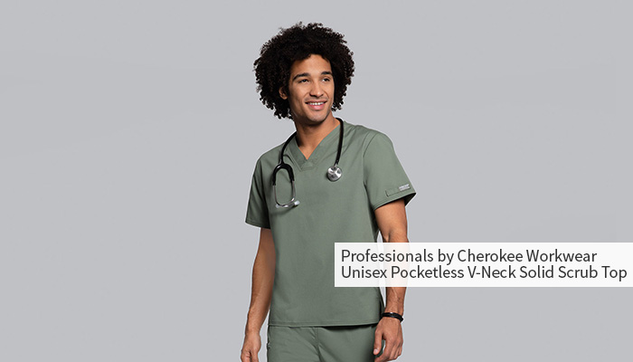 male nurse wearing green scrubs and stethoscope