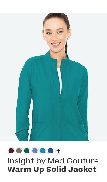 shop insight by med couture women's warm up solid scrub jacket