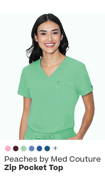 shop peaches by med couture women's zip pocket scrub top