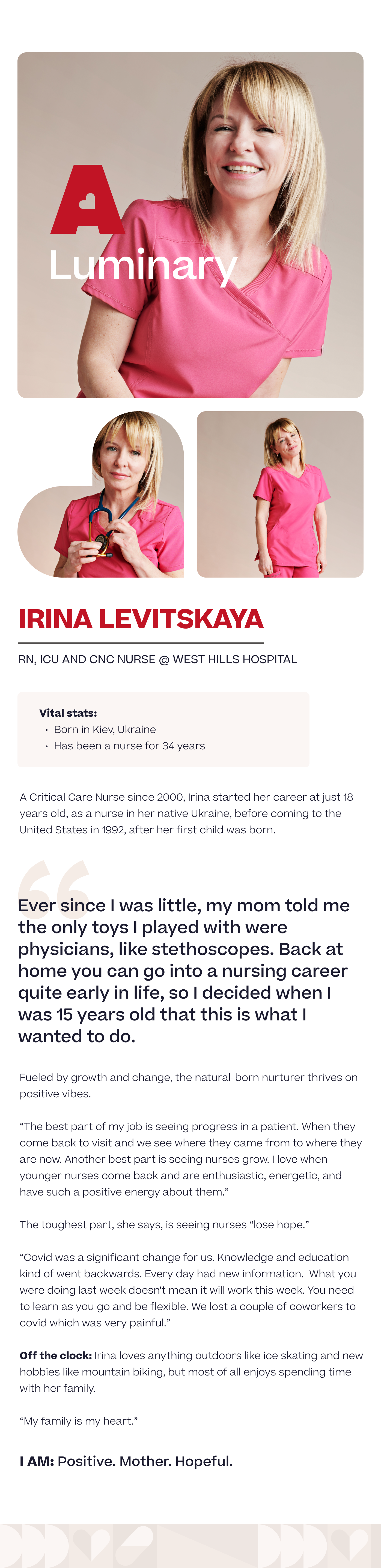 About Irina Levitskaya, RN, ICU and CNC nurse at West Hills Hospital.