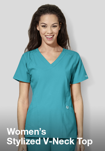 shop women's stylized v-neck solid scrub top