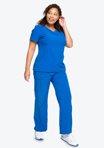 shop inifnity by cherokee women's mock wrap scrub top & straight leg scrub pant