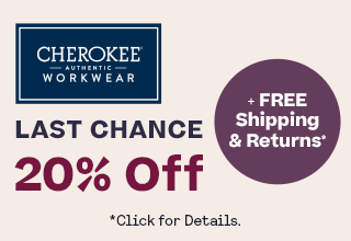 Shop Women 20% Off Cherokee Workwear Last Chance plus Free Shipping & Returns Code FRSCK10  click for details