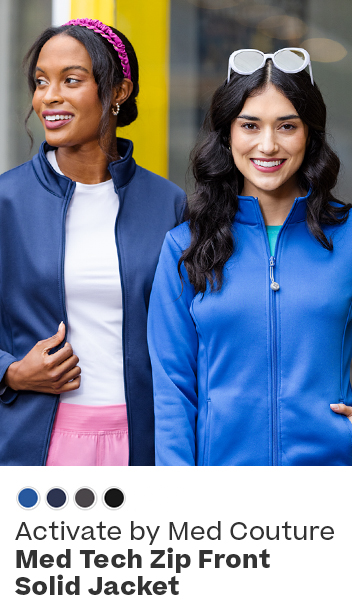 shop activate by med couture women's med tech zip front solid scrub jacket