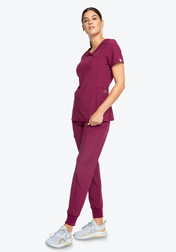 shop inifnity by cherokee women's mock wrap solid scrub top & tapered jogger scrub pant