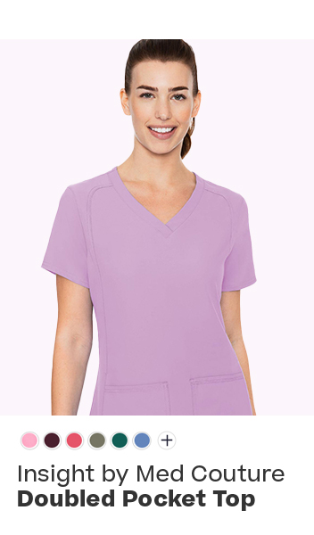 shop insight by med couture women's doubled pocket solid scrub top