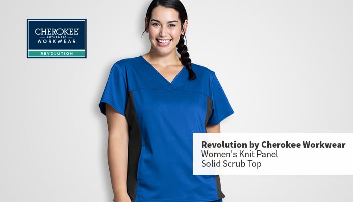 revolution by cherokee workwear knit panel scrub top