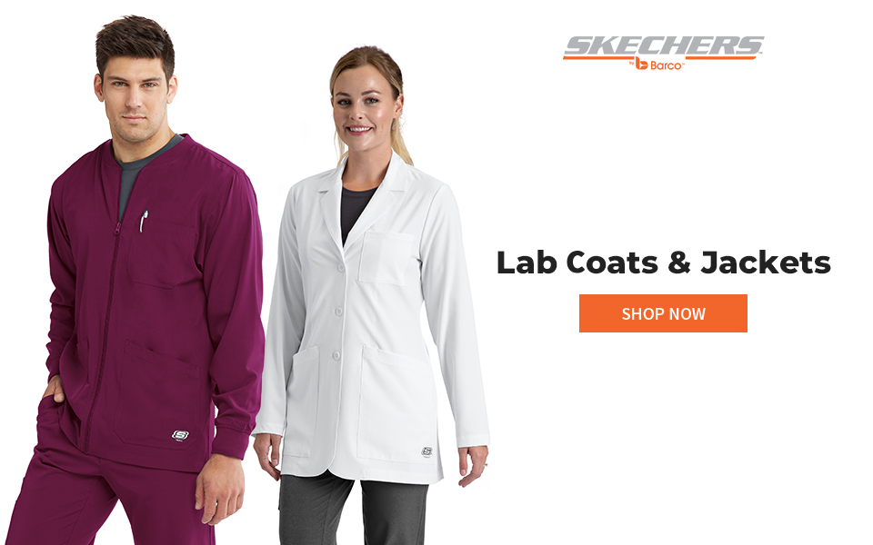 click to shop skechers lab coats & jackets.