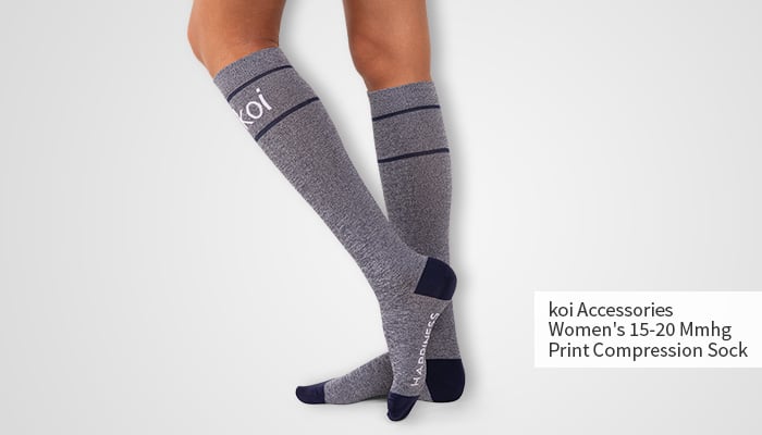 koi gray compression socks with white background