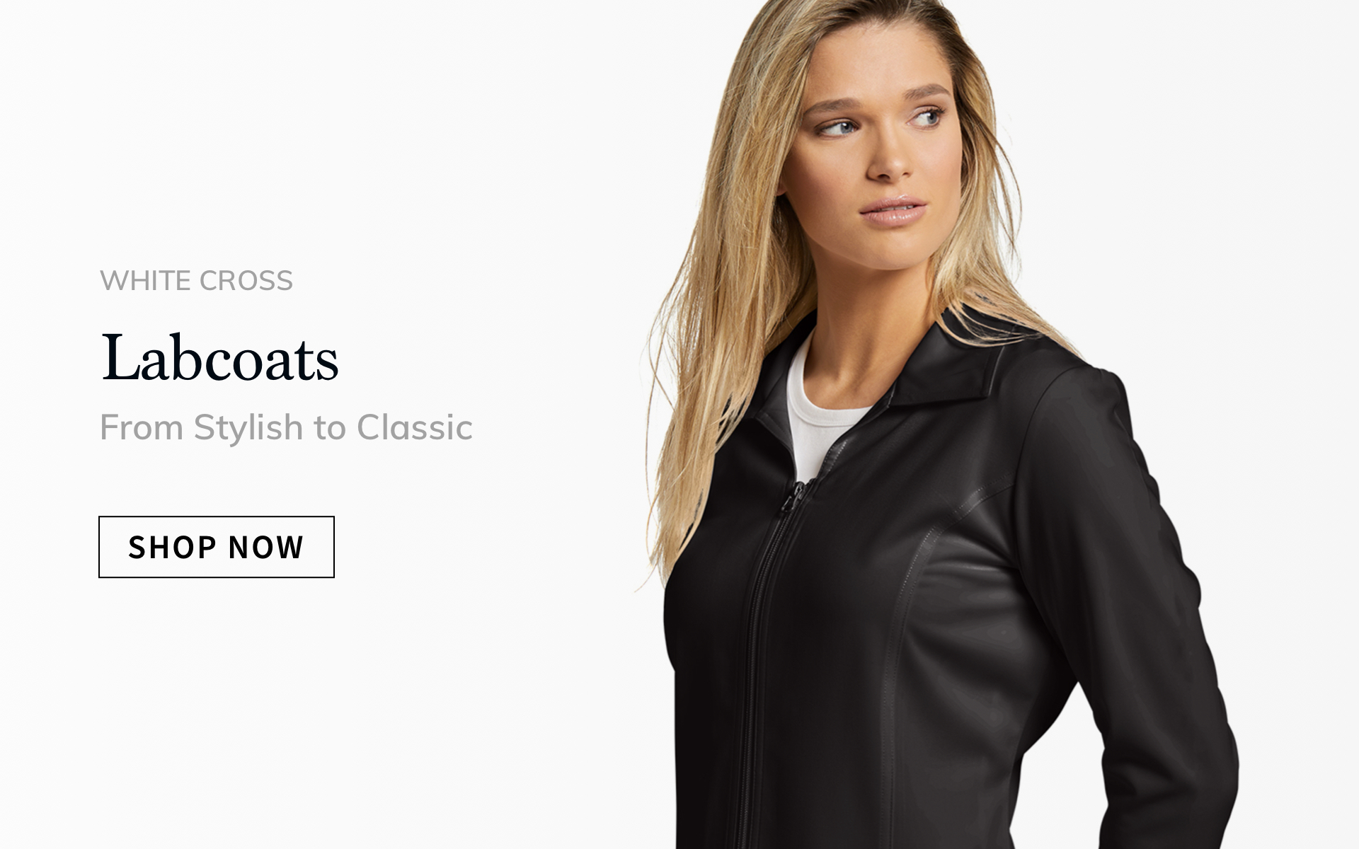 click to shop white cross lab coats.