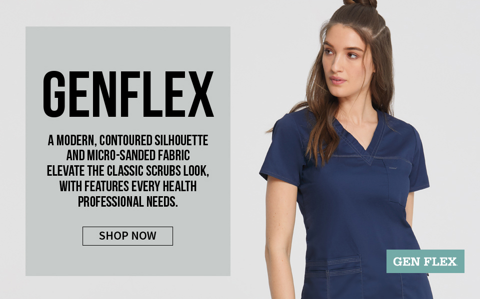 click to shop gen flex by dickies. a modern, contoured silhouette and a micro-sanded fabric elevate the classic scrubs look.