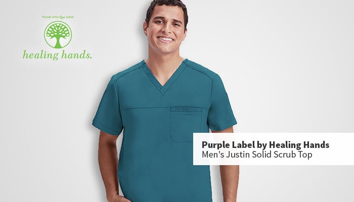 purple label by healing hands justin solid scrub top for men