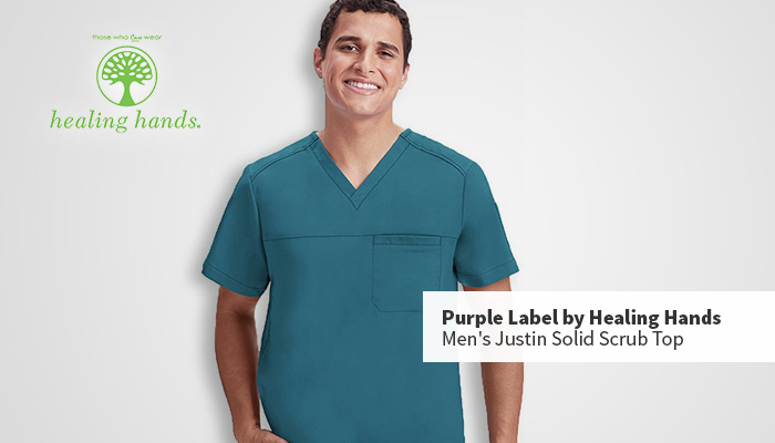 purple label by healing hands justin solid scrub top for men