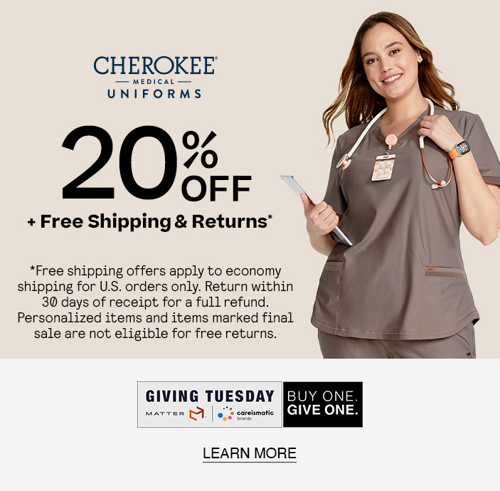Cherokee 20% Off 
+ Free Shipping & Returns*
*Free shipping offers apply to economy shipping for U.S. orders only. Return within 30 days of receipt for a full refund. Personalized items and items marked final sale are not eligible for free returns.