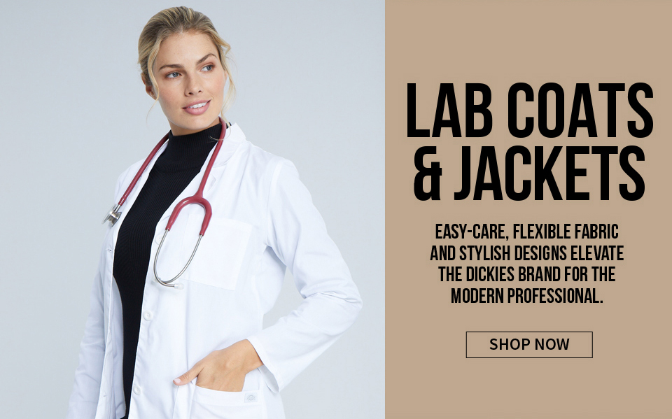 click to shop dickies lab coats. easy-care, felxible fabric, and stylish designs elevate the dickies brand for the modern professional.