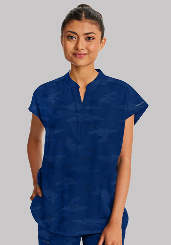 shop healing hands women's journey mandarin collar camo scrub top