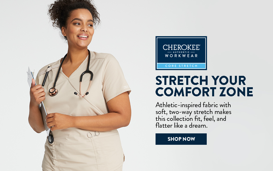 click to shop core stretch by cherokee workwear.
