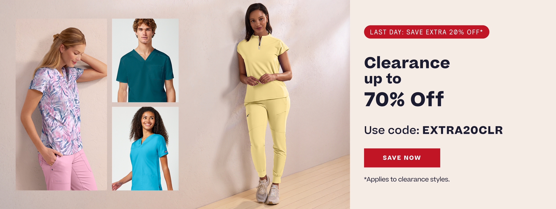 Last day: Save extra 20% Off* Clearance up to 70% off. Use code: EXTRA20CLR  Save Now *Applies to clearance styles.