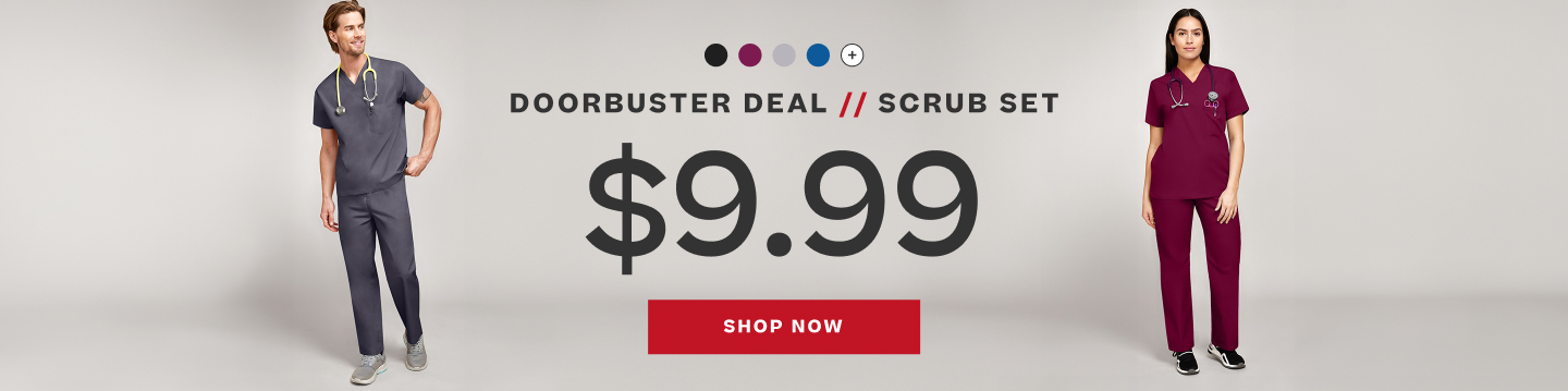 doorbuster deal, scrub set, $9.99